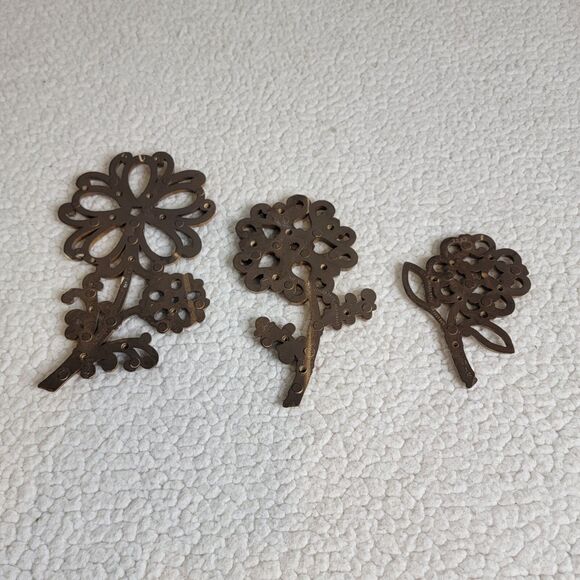 Vintage 1978 Syroco Flower Wall Decorations Set Of 3 #7560 Wicker Look - Picture 2 of 8
